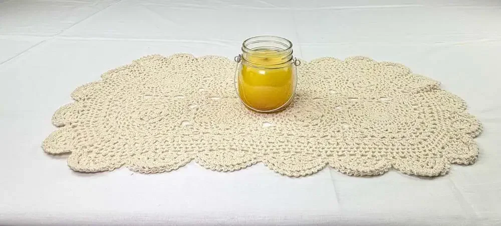Handmade Cream Crochet Table Runner or Doily with Scalloped Edge